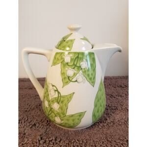 Fantasia Ivory/Green Floral Botanical Porcelain Contemporary Tea Pot‎